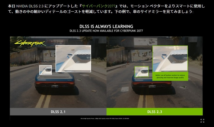 NIVIDIA公式のDLSSアップデート情報(サイバーパンク2077)