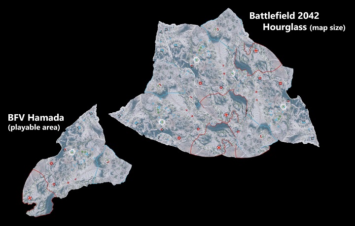 BFⅤとBF2042のマップサイズ比較画像