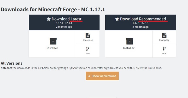 Minecraft Forgeトップ画面